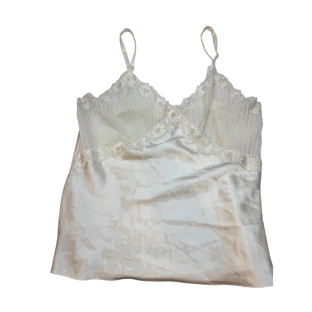 Vintage Intimo Amore Sears Cream Satin Lace Pleated Camisole Top Womens Medium